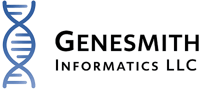 DNA helix and Genesmith Informatics LLC logo.