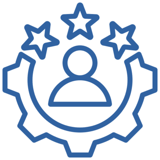 Person icon with stars and gear outline.