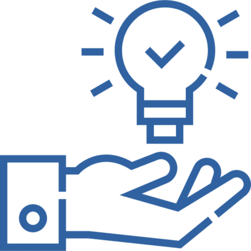 Hand holding lightbulb with checkmark icon.