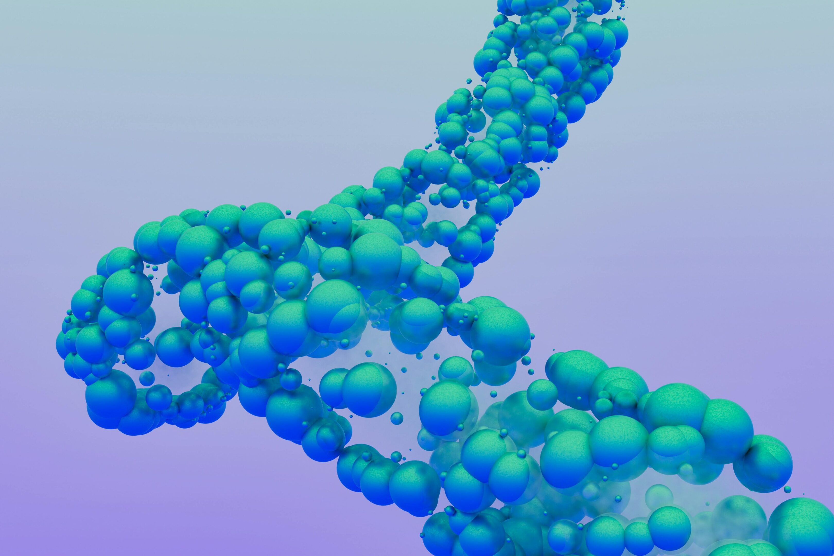A 3D rendering of a DNA double helix structure.